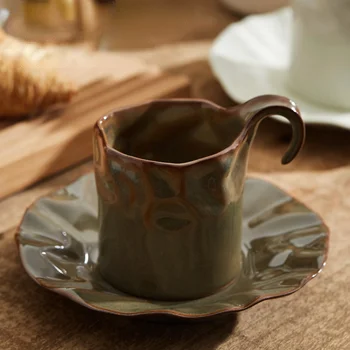 Креативный набор керамических кружек в стиле ретро с морщинками, чашка для латте и блюдце, высококачественный послеобеденный чай, чашка для кофе с молоком, десертное блюдце