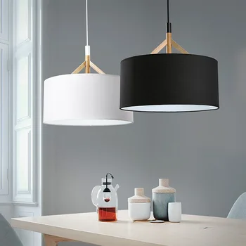 Креативный подвесной светильник для столовой ZK50, Простое современное Деревянное декоративное освещение, тканевая обеденная настольная лампа E27 с одной головкой