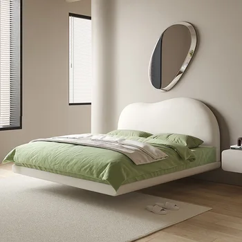 Кровать из натуральной Кожи Cloud Bed Главная Спальня Современная Простая Подвесная кровать с мягкой Сумкой Итальянская Минималистичная Двуспальная кровать