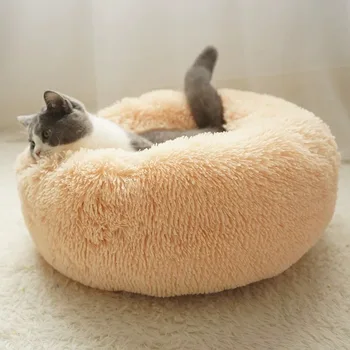Круглая кровать, Супер Мягкая Длинная Плюшевая Кровать для домашних собак, Зимняя Теплая Подушка для глубокого Сна, коврик для Щенка