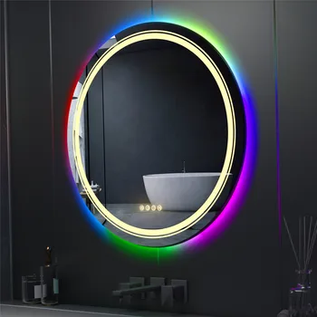 Круглое зеркало для ванной комнаты LUVODI со светодиодной подсветкой RGB 8 цветов, Затемняющее зеркало для защиты от запотевания