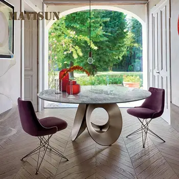 Круглый обеденный стол в итальянском стиле Rock Board Для Большой Виллы, Светлого Роскошного дома, Современного минималистичного Сочетания кухонного стола и стульев