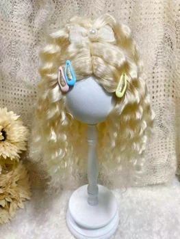 Кукольные парики для Blythe Qbaby с мохеровыми золотистыми локонами 9-10 дюймов на голове