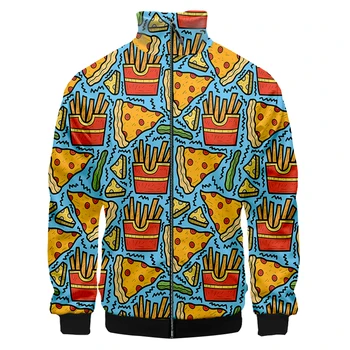 Куртка со стоячим воротником, новинка с 3D принтом картофеля фри и пиццы, Забавная повседневная куртка на молнии, пальто Оверсайз для мужчин/женщин IFPD