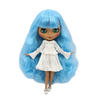 ЛЕДЯНАЯ кукла DBS Blyth 1/6 bjd с черной кожей, обнаженным телом и матовым лицом, длинными голубыми вьющимися волосами BL6023
