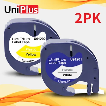 Ленты для этикеток UniPlus 2PK 91201 91202 Смешанного Цвета Подходят для ленты для принтера Dymo Letratag LT 91331 91221 91332 91222 Черный на белом Желтом