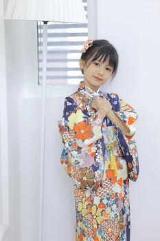 Летнее платье для девочек в Японском стиле с принтом вишни, Традиционное японское детское Кимоно, детское платье для выступлений