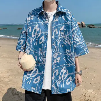 Летняя Мода 2023, Тонкая корейская рубашка с цветочным Рисунком в Гонконгском стиле, Свободная Повседневная модная универсальная мужская рубашка Оверсайз с короткими рукавами