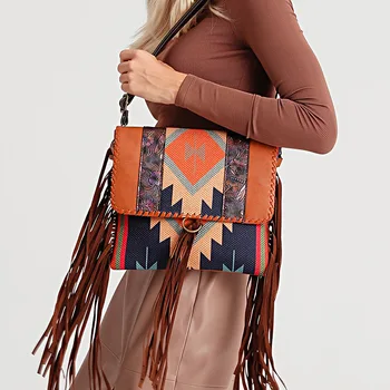 Летняя женская сумка-тоут в стиле Бохо ручной работы с принтом, винтажная холщовая сумка на молнии, Регулируемая на одно плечо, через плечо