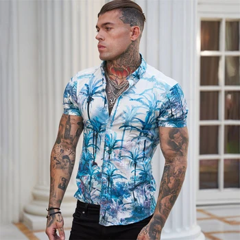 Летняя модная мужская гавайская рубашка 2022 с коротким рукавом и принтом кокосовой пальмы, повседневная пляжная рубашка с коротким рукавом, Бесплатная доставка
