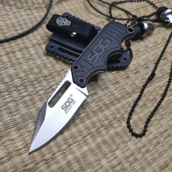 Маленький Нож SOG Pocket EDC с фиксированным лезвием - Instinct Mini Neck Knife с Сатинированным простым лезвием, Рукоятки G10 В оболочке из АБС-пластика