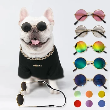 Милые Винтажные круглые солнцезащитные очки для кошек, отражающие глаза, очки для маленьких собак, Фотографии домашних животных, товары для домашних животных, реквизит, Аксессуары