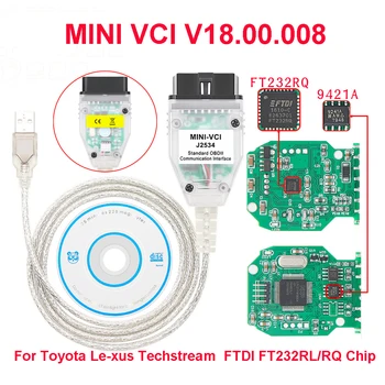 Мини VCI Для Toyota Le-xus TIS Techstream V18.00.008 J2534 OBD 2 Автоматический сканер Автомобильный диагностический FTDI FT232RL RQ чип MINI-VCI кабель