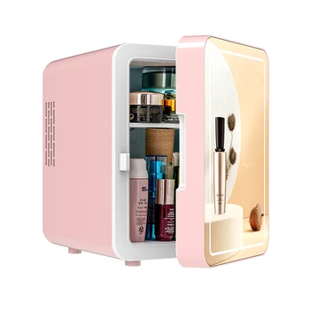 Мини-холодильник для ухода за кожей Объемом 4 л, Небольшие холодильники, Мини-холодильник для косметического макияжа со светодиодной подсветкой, Портативный мини-холодильник для отеля с зеркалом