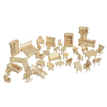 Миниатюрный Кукольный домик 1: 12 Мебель для кукол, мини 3D Деревянная головоломка DIY Модель здания Игрушки для детей Подарок Детям Деревянные игрушки