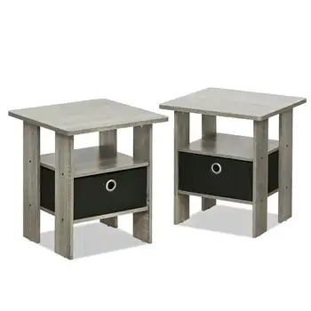 Миниатюрный прикроватный столик для спальни - набор из двух предметов, серый/ черный