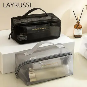 Модная косметичка для красоты, Большая вместительная дорожная сумка для туалетных принадлежностей, многофункциональный прозрачный Черный сетчатый органайзер, сумки для макияжа