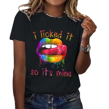 Модная новая футболка LGBT I Licked It So It's Mine Lips, Женская футболка в стиле Харадзюку, Уличная одежда с коротким рукавом, повседневные топы, тройники