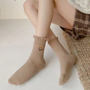 Модная уличная одежда, персонализированная для девочек, Женские хлопчатобумажные носки с цветочным кружевом в стиле Харадзюку, Чулочно-носочные изделия в корейском стиле