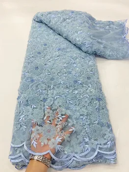 Модная французская Роскошная тюлевая ткань ручной работы с бисером и жемчугом 2023, Африканское Кружево с тяжелыми блестками для пошива свадебных вечерних платьев