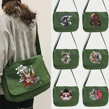 Модные Женские сумки-мессенджеры, холщовые сумки на плечо с принтом Самурая, молодежные Повседневные женские сумки, сумка через плечо Большой емкости