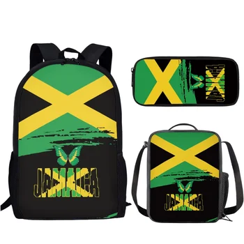 Модные детские школьные сумки с флагом Ямайки, набор из 3 дорожных рюкзаков для подростков, студенческая сумка для ежедневников с сумкой для ланча, пенал