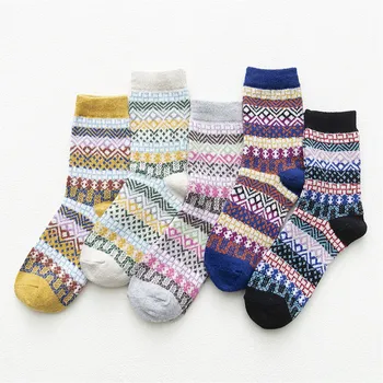 Модные женские зимние носки бренда HSS, Теплые утепленные носки из кроличьей шерсти, Повседневные дышащие Носки для студенток в этническом стиле, 5 пар