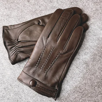 Модные мужские перчатки из натуральной козьей кожи, теплая Зима, плюс перчатки и варежки с бархатной подкладкой