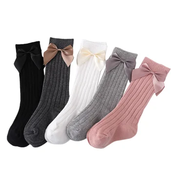 Модные осенне-зимние новые детские носки с большим бантом, повседневные нежные и милые однотонные гетры