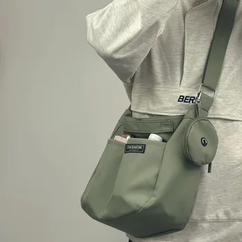 Модные сумки через плечо с несколькими карманами, нейлоновая однотонная сумка Унисекс, Большая вместительная сумка-мессенджер, студенческие школьные сумки