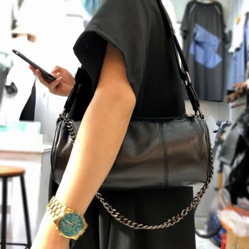 Модный тренд Женская сумка из натуральной кожи в корейском стиле с цепочкой через плечо