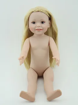 Может стоять Белокурая американская кукла Девочка, Полностью Силиконовые Виниловые игрушки Reborn Baby 18 