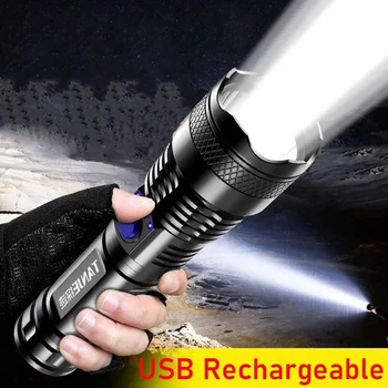 Мощный светодиодный фонарик 3 режима USB-зарядки 18650 Аккумулятор Водонепроницаемый Сильный свет Вспышка для кемпинга на открытом воздухе Пеший туризм