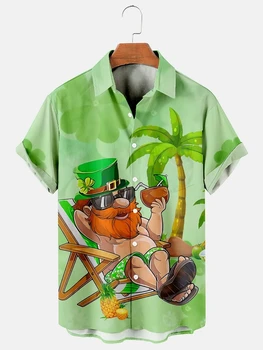 Мужская Гавайская Рубашка С Лацканами, Модный Свободный Дышащий Топ С Короткими рукавами, Летняя Кокосовая Ретро-Рубашка Для Мужчин, 3d Повседневные Пляжные Рубашки