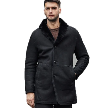 Мужская куртка из овечьей шерсти Denny & Dora, костюм с воротником средней длины, дубленка для мужчин, зимнее теплое пальто