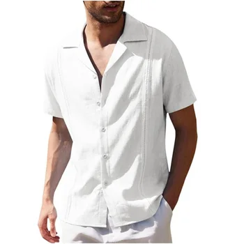 Мужская летняя повседневная футболка, однотонные рубашки с коротким рукавом и пуговицами, топы свободного кроя, уличная одежда
