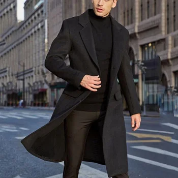 Мужская одежда 2023, Новая Британская Мужская Длинная ветровка, шерстяное пальто, Повседневное Модное мужское шерстяное пальто