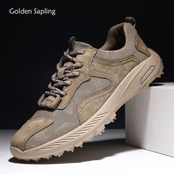 Мужская повседневная спортивная обувь Golden Sapling, Летние уличные горные лоферы, Дышащие мужские тактические Мокасины на плоской подошве из натуральной кожи