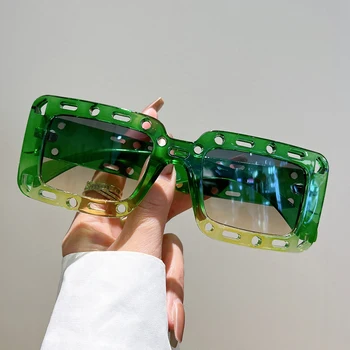 Мужские И женские солнцезащитные очки KAMMPT с квадратной выдолбленной оправой, модные негабаритные градиентные очки ярких цветов, модный бренд, дизайн UV400, очки