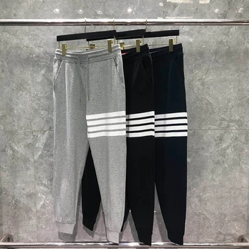 Мужские брюки TB THOM Корейского модного бренда, спортивные брюки, Классические хлопковые легкие брюки в полоску с 4 полосками, Повседневные спортивные брюки