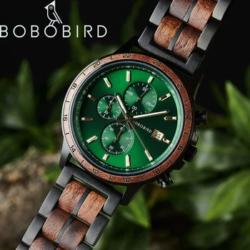 Мужские деревянные часы BOBO BIRD Emerald, Классический хронограф, военные часы, Новые кварцевые наручные часы Японского производства на заказ