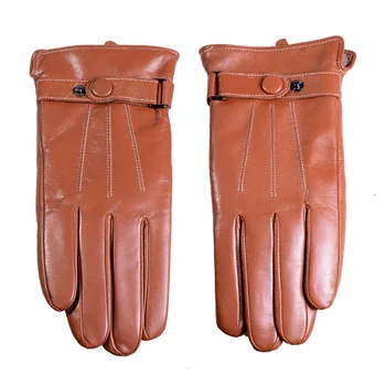 Мужские наручные перчатки из натуральной козьей кожи с пуговицами, черные зимние теплые перчатки с сенсорным экраном для вождения, спортивные короткие перчатки