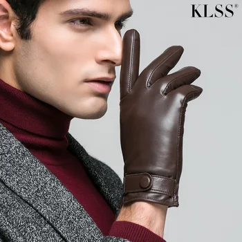 Мужские перчатки из натуральной кожи бренда KLSS Осень зима с пряжкой на запястье, высококачественная деловая повседневная перчатка из козьей кожи J62