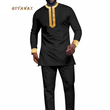 Мужской спортивный костюм Африканская традиционная одежда Рубашки с вышивкой дашики и брюки Комплект из 2 предметов Анкара Наряды Африканские костюмы Свадебные