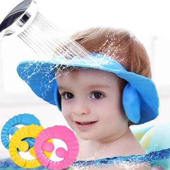 Мягкая шапочка для душа Ребенка Регулируемая Шапочка для мытья волос для детей Защита ушей Безопасный Детский Шампунь для купания Защита головы от душа