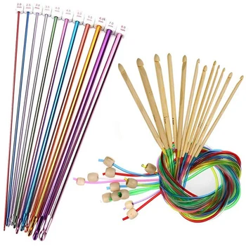 Набор Тунисских крючков для вязания крючком 46 штук, кабель 3-10 мм, Бамбуковая вязальная игла с бусиной, Карбонизированный бамбуковый крючок для иглы