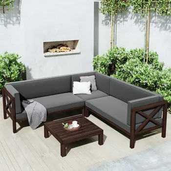 Набор уличной мебели для внутреннего дворика, 4-х Секционная группа сидений с подушками и столом, набор диванов с Х-образной спинкой для небольших помещений