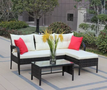 Набор уличной мебели для патио из 3 предметов, набор для разговоров, плетеный ротанговый секционный диван с подушками для сидения