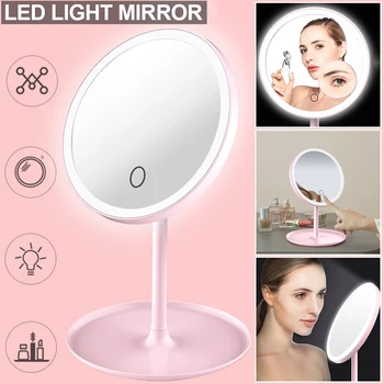 Настольное светодиодное зеркало для макияжа с естественным белым светом, Дневной свет, Съемный, 3 Режима Яркости света, Сенсорное управление, Вращение на 360 D35
