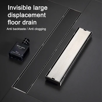 Невидимый дренаж в полу для ванной комнаты, Серебристый средний /боковой дренаж, дезодорант из нержавеющей стали, Самоуплотняющийся дренажный сердечник